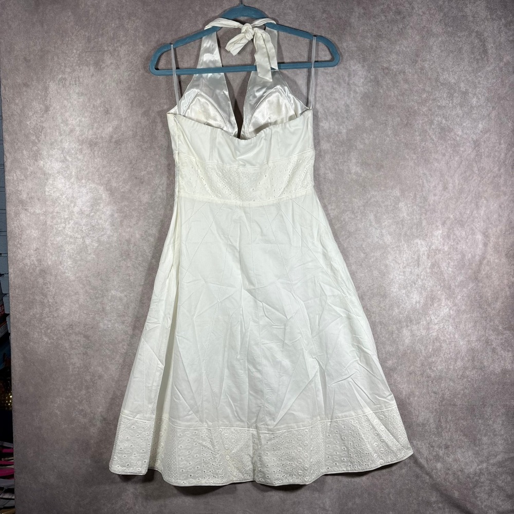 White House Black Market Dress Womens 4 White Halter Eyelet Lace Fit‎ Flare NEW - Picture 4 of 13